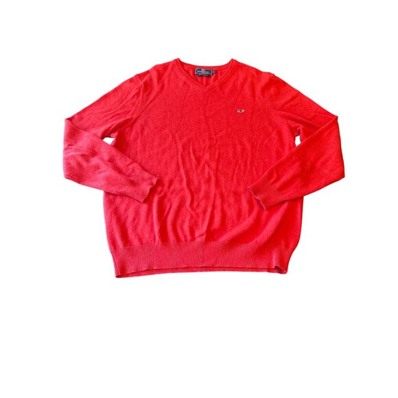 Vineyard Vines Mens Red Cotton & Cashmere V-Neck Sweater Size L - Picture 1 of 5